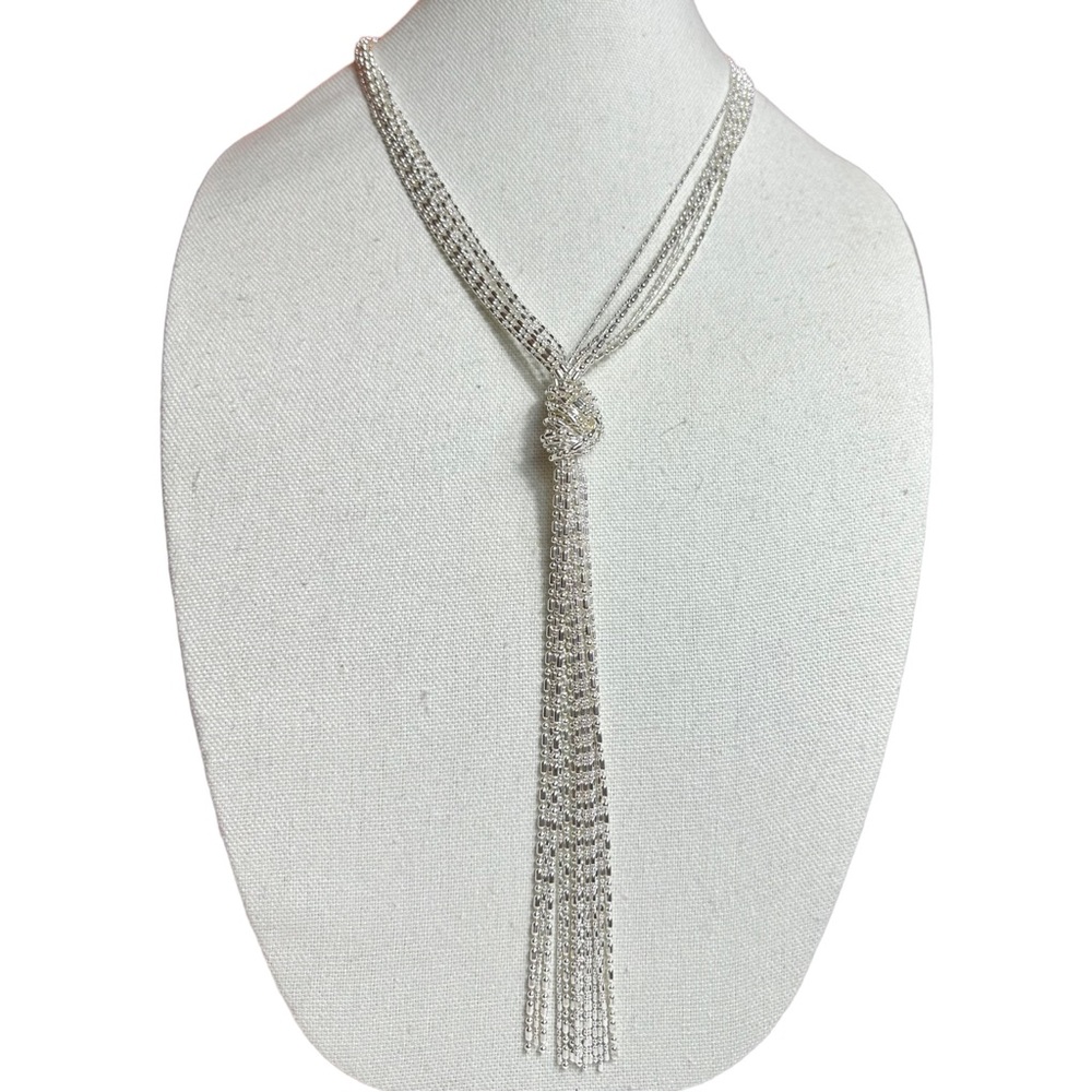 Silver Knotted Tassel Necklace Dot & Dash Chain Knot Y- Necklace- NWT